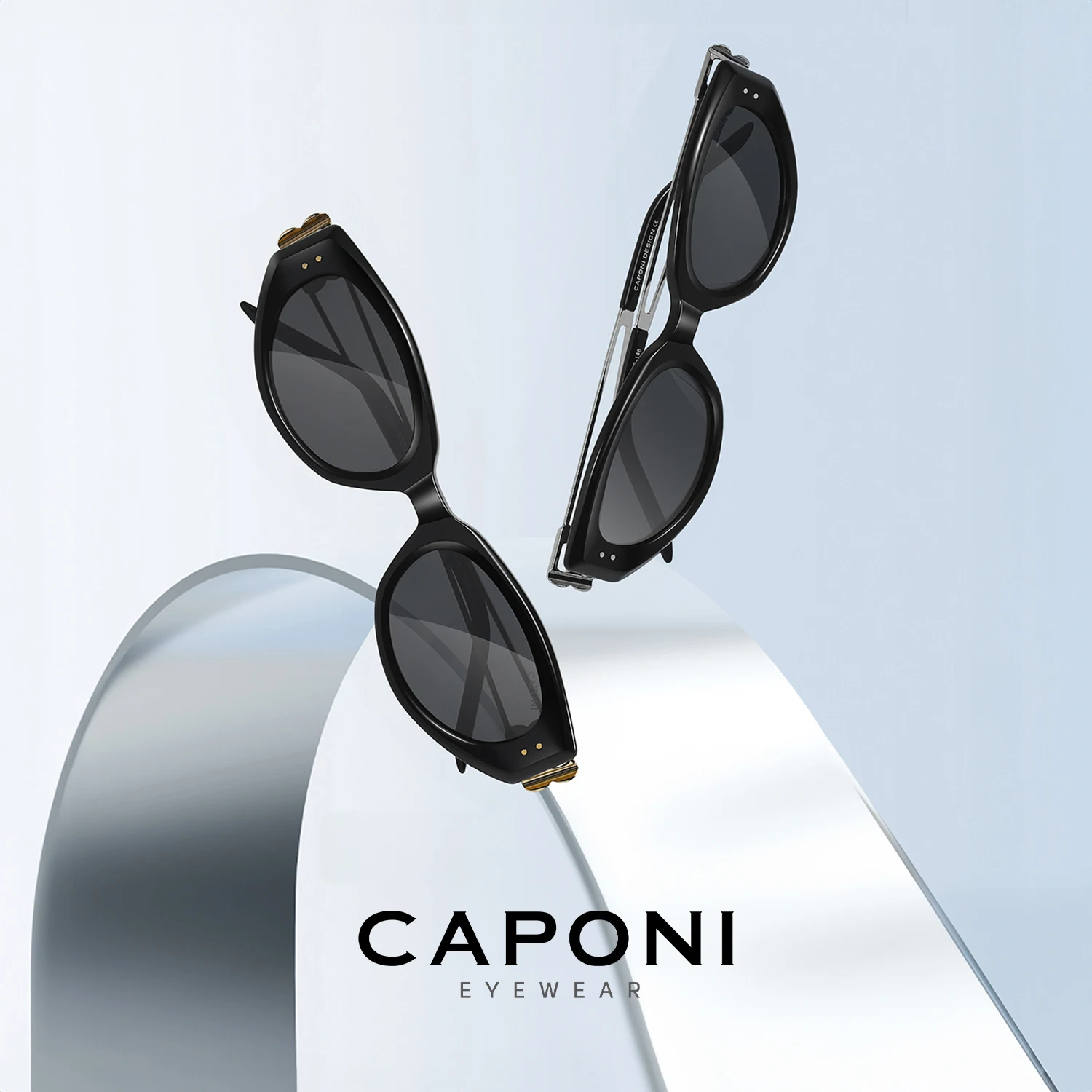 CAPONI الاستقطاب النساء القط العين النظارات الشمسية خلات موضة عطلة نظارات شمسية العلامة التجارية الرسمية المضادة للوهج الظل الأسود CP35054 #4