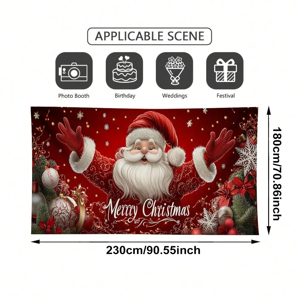 Christmas Garage Door Banner Santa Claus Merry Xmas Polyester Backdrop Large Outdoor Garage Door Cover for Holiday Xmas Decor view 3