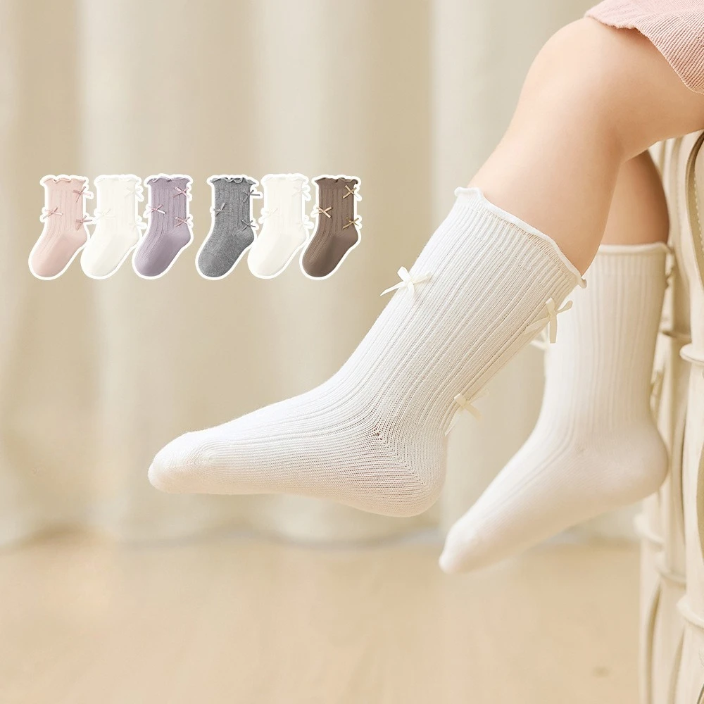 Baumwoll-Crew-Socken für Babys mit Schleifen-Rüschenbesatz, weiche, atmungsaktive Socken im Prinzessinnen-Stil für Kleinkinder, für den täglichen Gebrauch, Freizeit und Partys