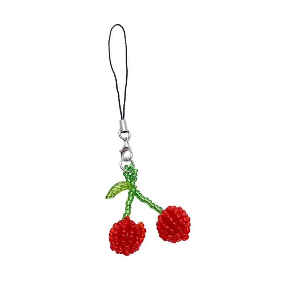 Beaded Y2K Mobile Phone Charms Anti Lost Short Summer Cherry Pendant Korean Key Ring Cherry Phone Lanyard Backpack Ornament view 3