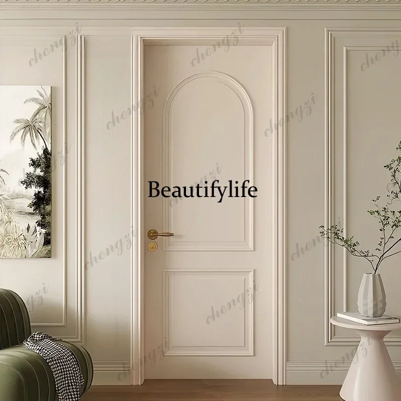 K153 Multi-layer solid wood composite paint wooden door cream French retro professional full set package installation