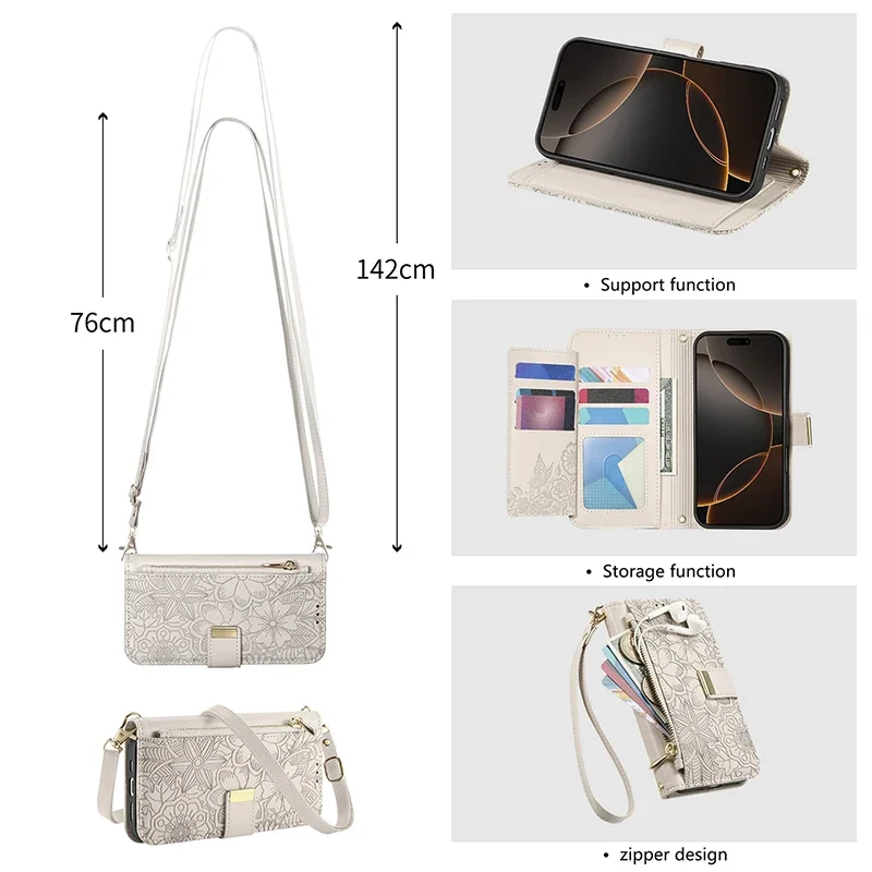 Voor Samsung Galaxy S26 S25 Ultra S24 S23 FE S22 Ultra Plus A05 A25 A57 A55 A56 A37 Leather Case Crossbody kaart Portemonnee Flip Cover