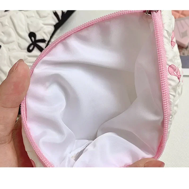 Small Hand Makeup Bag Pink Black Print Bow Women\'s Convenient Lipstick Card Mini Case Cosmetic Bag Sanitary napkin Storage Bag