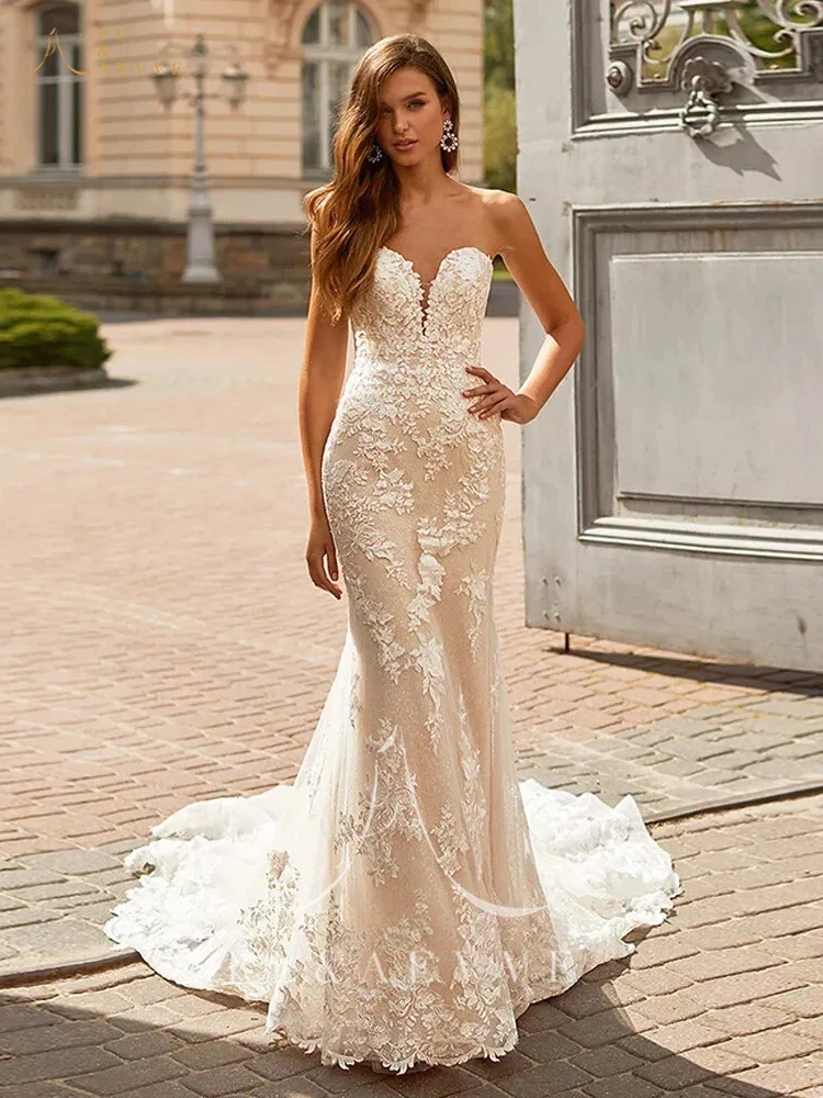 فستان زفاف FL&AEVVE مخصص على شكل قلب فساتين عرائس حورية البحر مع ذيل محكمة فاخر لحفلات الزفاف