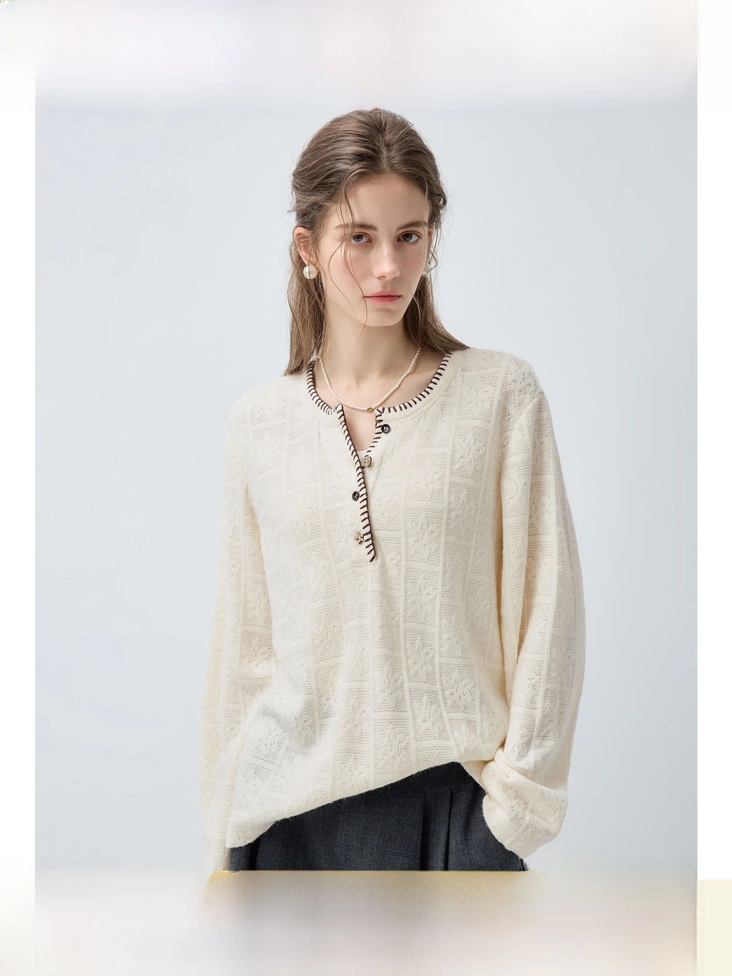 

Lazy Casual Knitwear Shoulder Length Women's plus Size Spring New Style Comfortable Breathable Long Sleeve round Neck Top