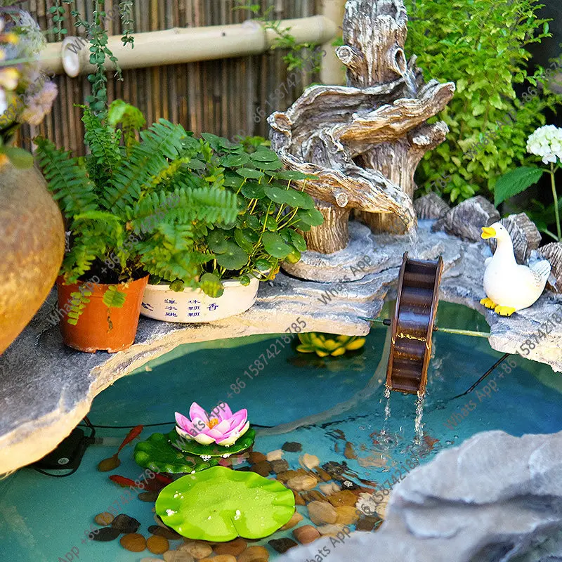 Bn Small Courtyard Balcony Outdoor Courtyard Landscaping Finished Fish Pond Water System Home Pastoral Style Corner Decoration
