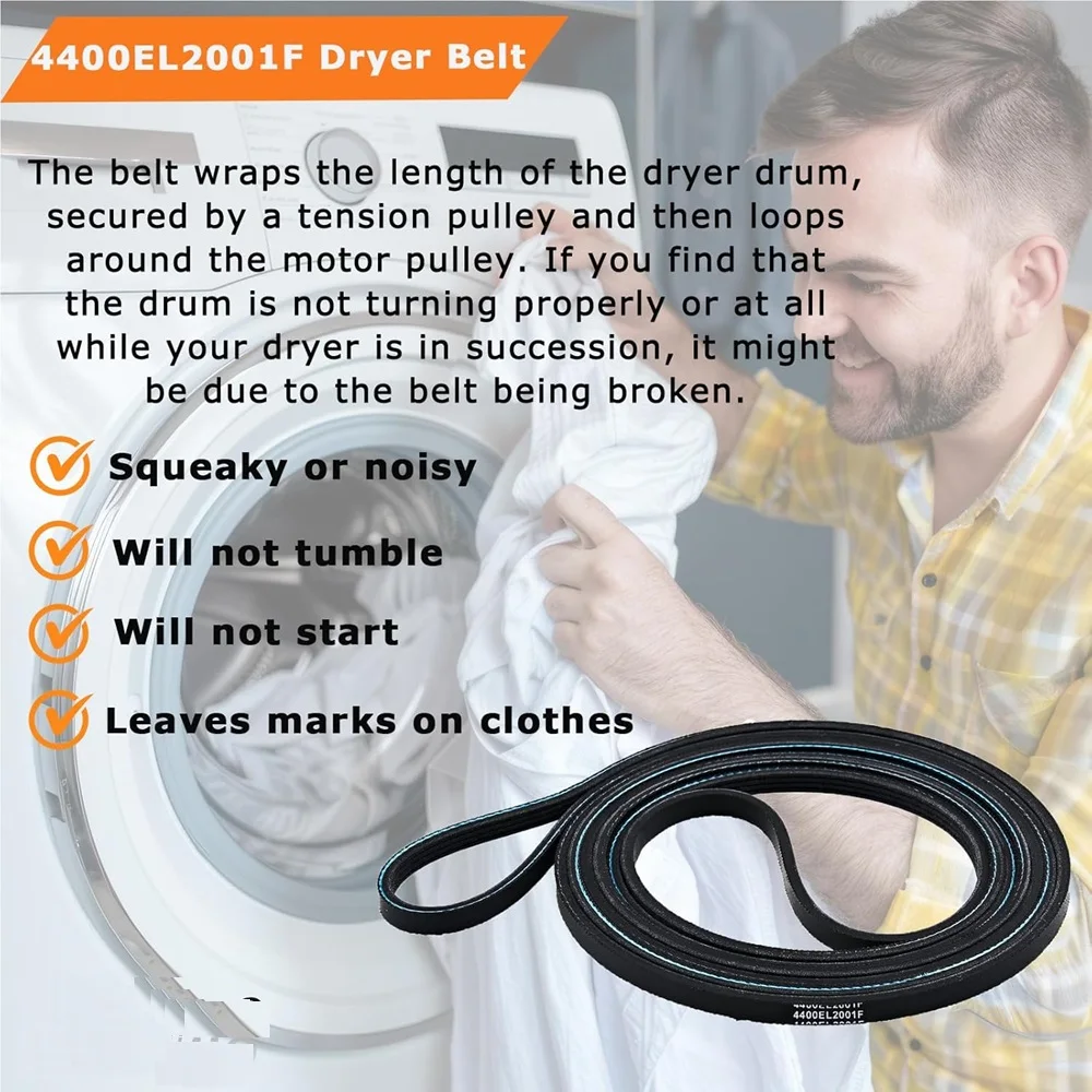 4400EL2001F Dryer Drum Belt Compatible With Kenmore GE LG 4400EL2001A 4400EL2001C 4400EL2001E AP5972814 PS11705916 EAP11705916