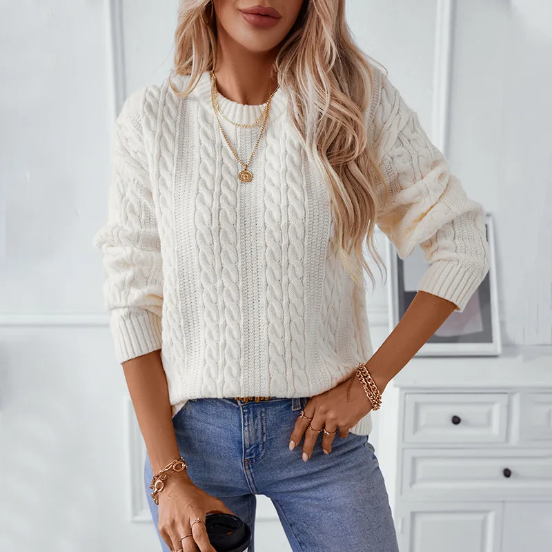 Women's sweater pullover Casual Twisted autumn/winter Retro loose long sleeved knitted shirt top basic