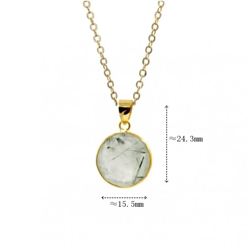 1Pcs Edge Bezel Setting Necklace Circle Coin Round Shape Gold Color Semi-precious Stone Prehnite Jewelry