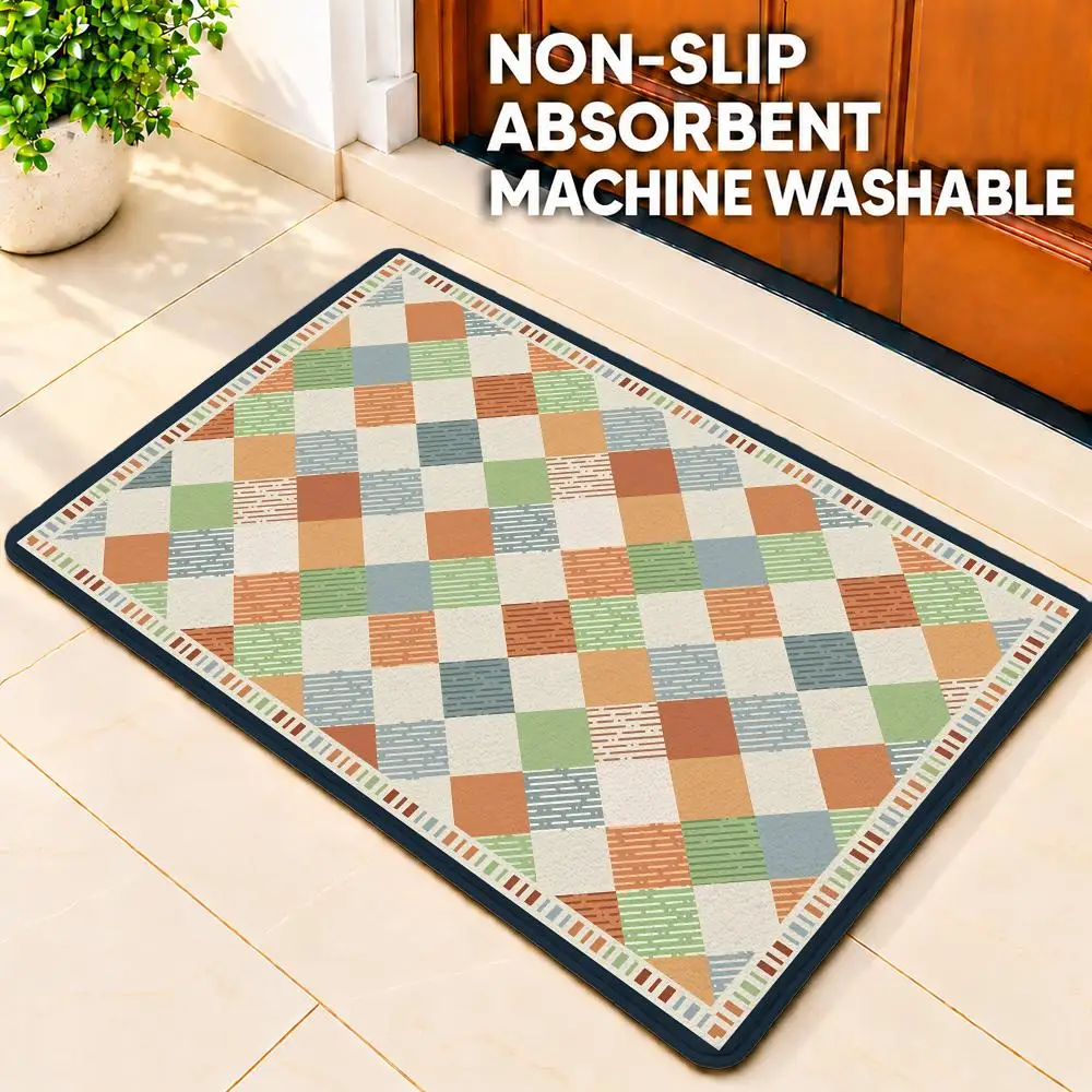 art Checked Tablecloth Floor Mat Doormat Non-Slip Floor Mat Rug for Bathroom Kitchen Entryway Indoor Outdoor Home Decor