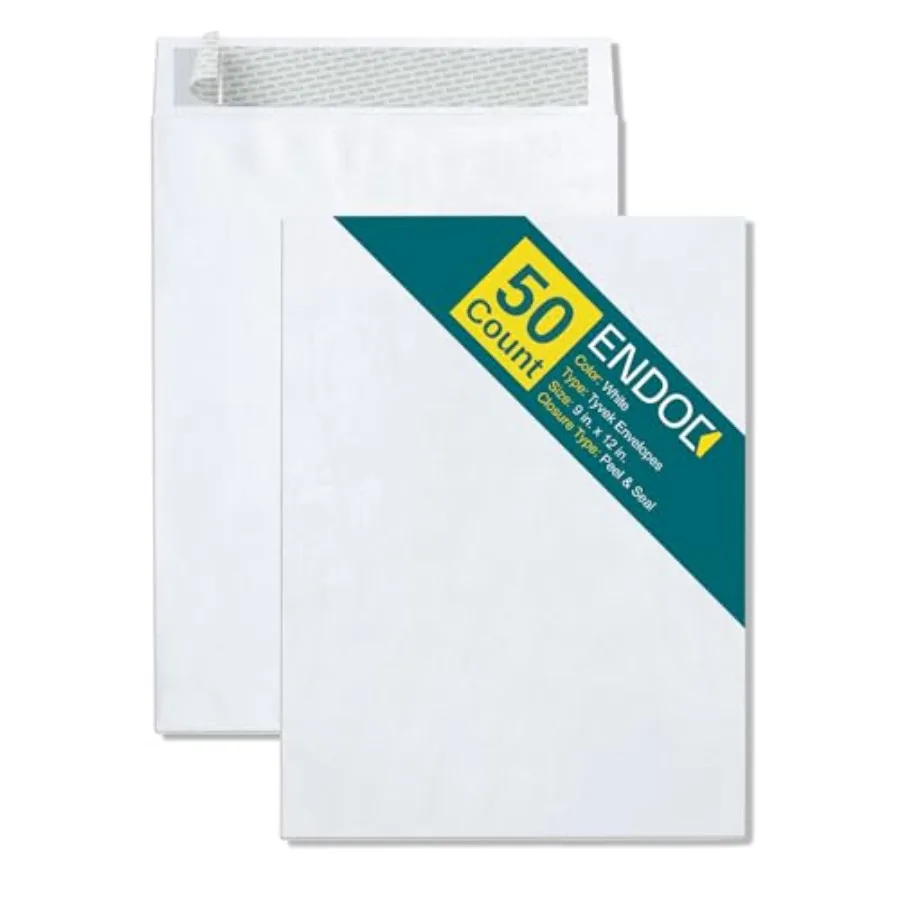 

Почтовые конверты Tyvek, устойчивые к разрывам ® Конструктивные и легко самозаклеивающиеся пакеты, яркая оптовая упаковка из 50 штук, 9 x 12 дюймов