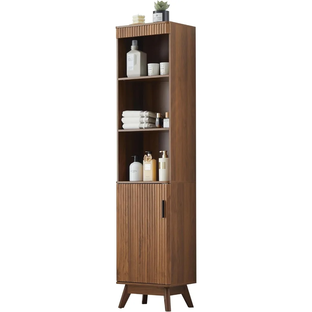 

68 Tall Bathroom Storage Cabinet,Narrow Fluted Tower Cabinet with Door and Shelves,Slim Space Saving Storage Unit for Bathroom K