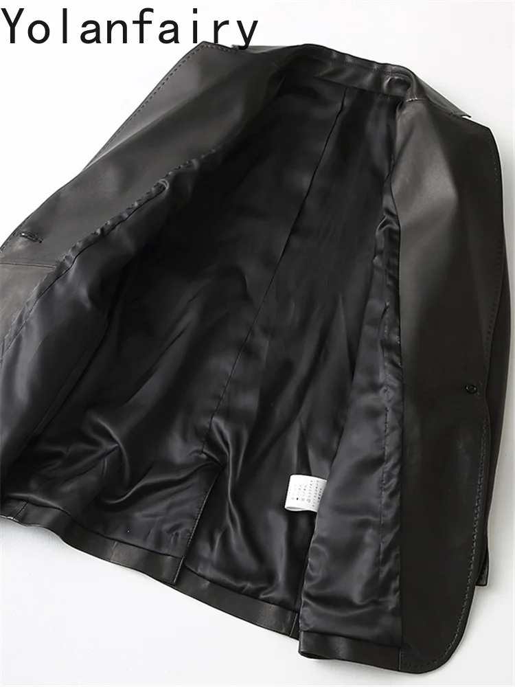 YOLANFAIRY 100% Skórzana Kurtka Damska 2025 Wiosna Jesień Koreańska Moda Dopasowany Krój Prawdziwa Skóra Owcza Kurtki Płaszcze