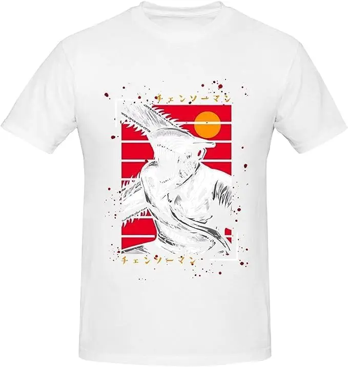 Chainsaw Anime Man Shirt Men's Breathable Custom Cotton Short Sleeve Tshirt Fashion Casual Tops Tees Black