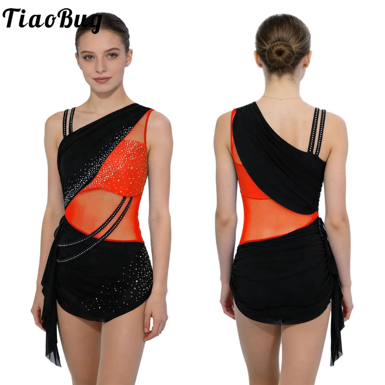 

Женские костюмы для фигурного катания, балета и современного танца: боди с пайетками, пуговицами и драпировкой на юбке для выступлений и катания на роликах