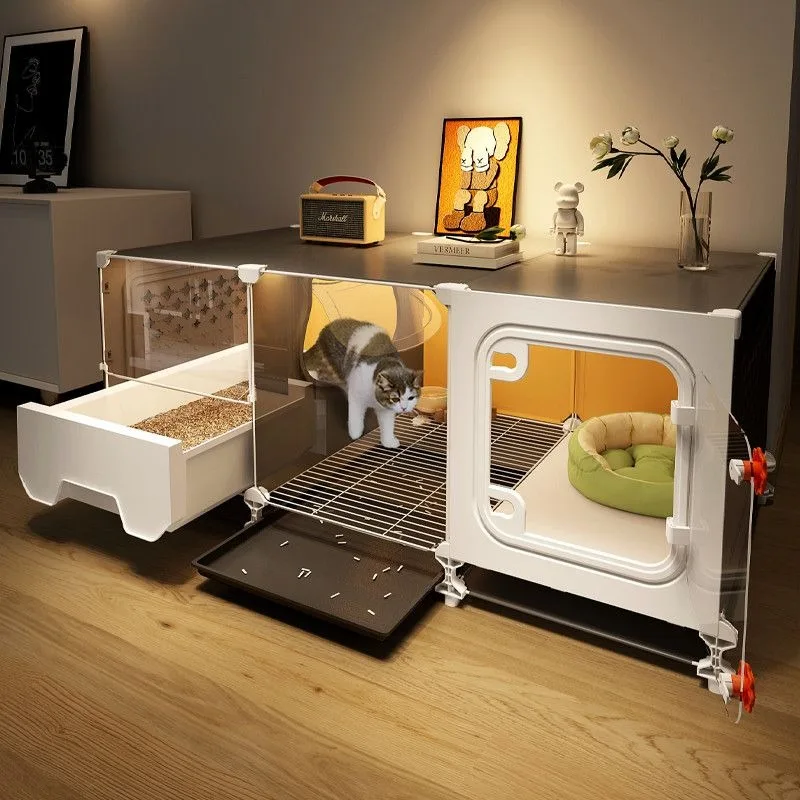 The cage and toilet are integrated and do not occupy a small cat cabinet. The household indoor  villa cat nest has