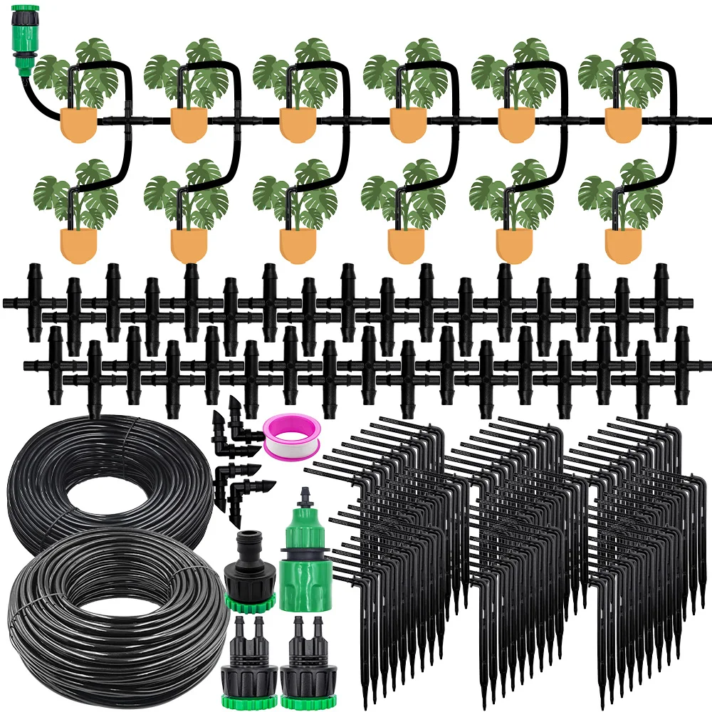 Automatic Greenhouse Drip Irrigation Kit, 4-Way Hose Dripper with 4/7mm to 3/5mm Tubes for Plants Vegetables Bonsai