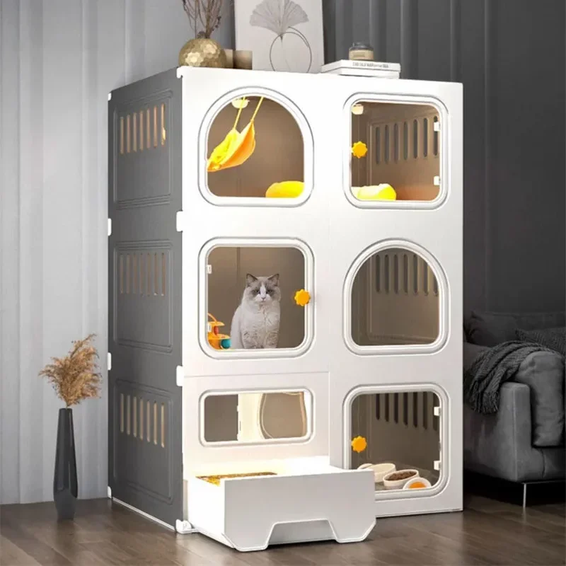 Transparent Cats Cages Indoor Multi-storey Pet Villa Cat Litter One Super Large Space Cat Cage House with Pulley Pet Product A