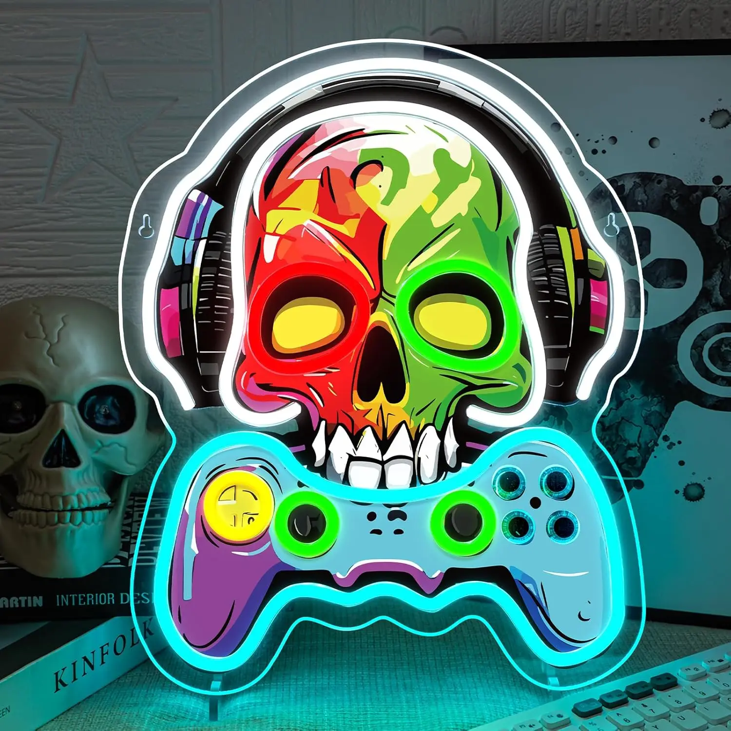 

Неоновая вывеска Game Skull с USB-подсветкой, регулируемая, светодиодная, для декора стен в игровую комнату, спальню, гостиную, для вечеринок, подарков на день рождения
