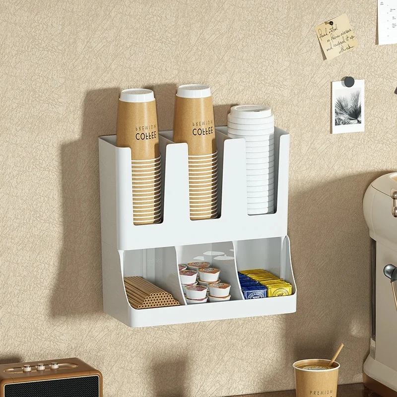 6 Compartment Upright Coffee Condiment Cup Storage Organizer Cup & Lid Holder for Break Room Office Home