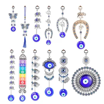 Turecký modrý skleněný amulet s okem ve tvaru podkovy se stuhou slona, etnické nástěnné zavěšení na štěstí, přívěsky na větrné zvonkohry, domácí dekorace do auta 10 nejlepší prodej turecké párty dekorace - №6