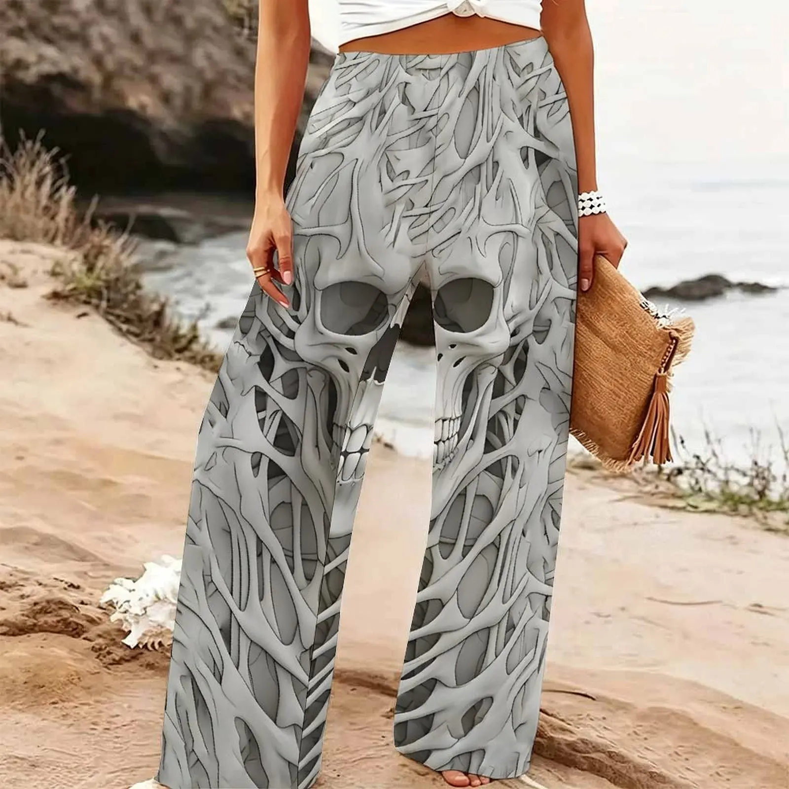 Women All Hallows' Day Wide Leg Pants Autumn Loose Jogging Pants Retro Mopping Pants Elegant Yoga Pants Winter Printed Trousers