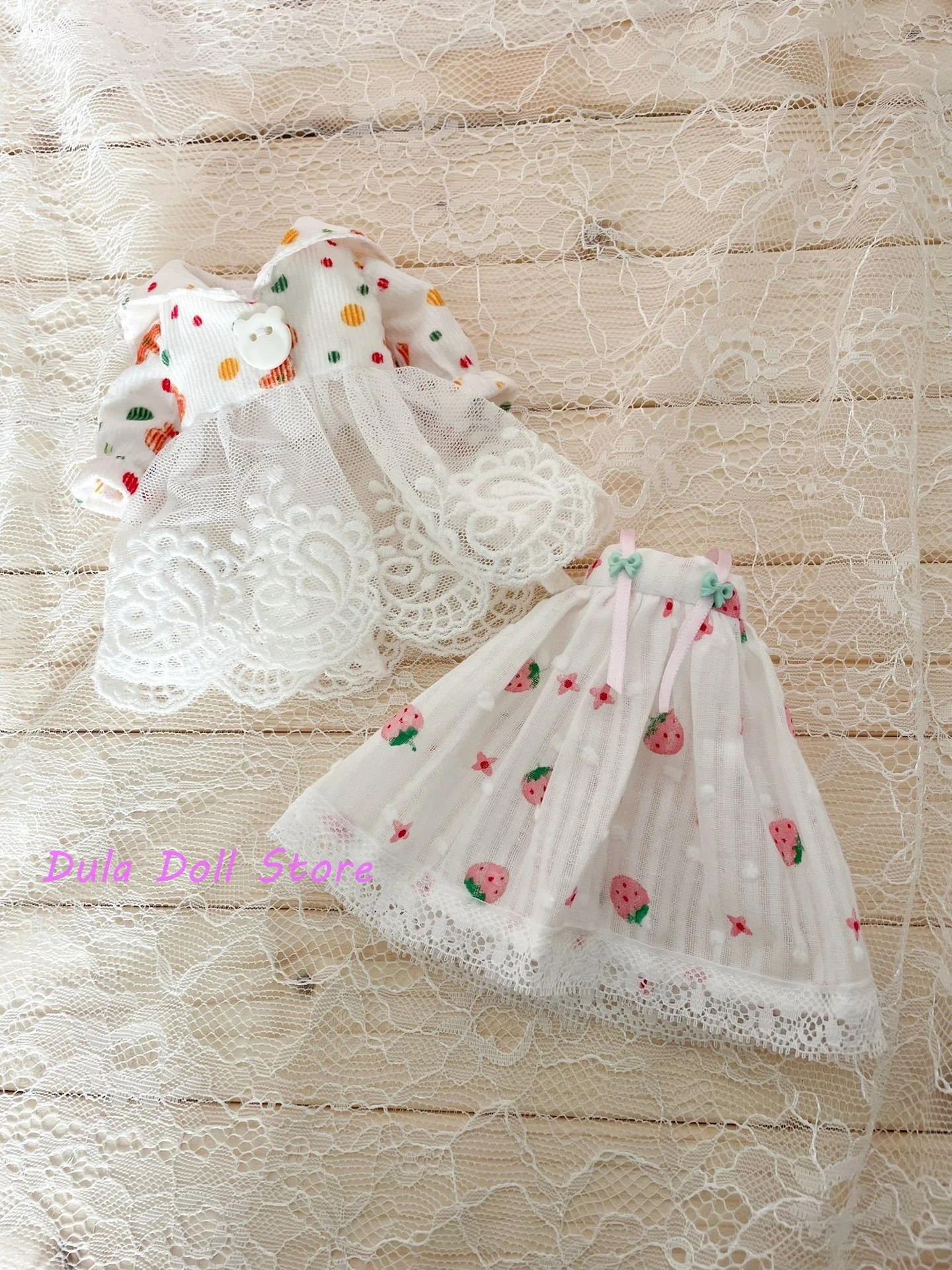 

2026 Dula Doll ClothesHandmade polka dot corduroy lace hem jacket underneath skirt set for ob24 ob22 Diandian JerryB 1/6