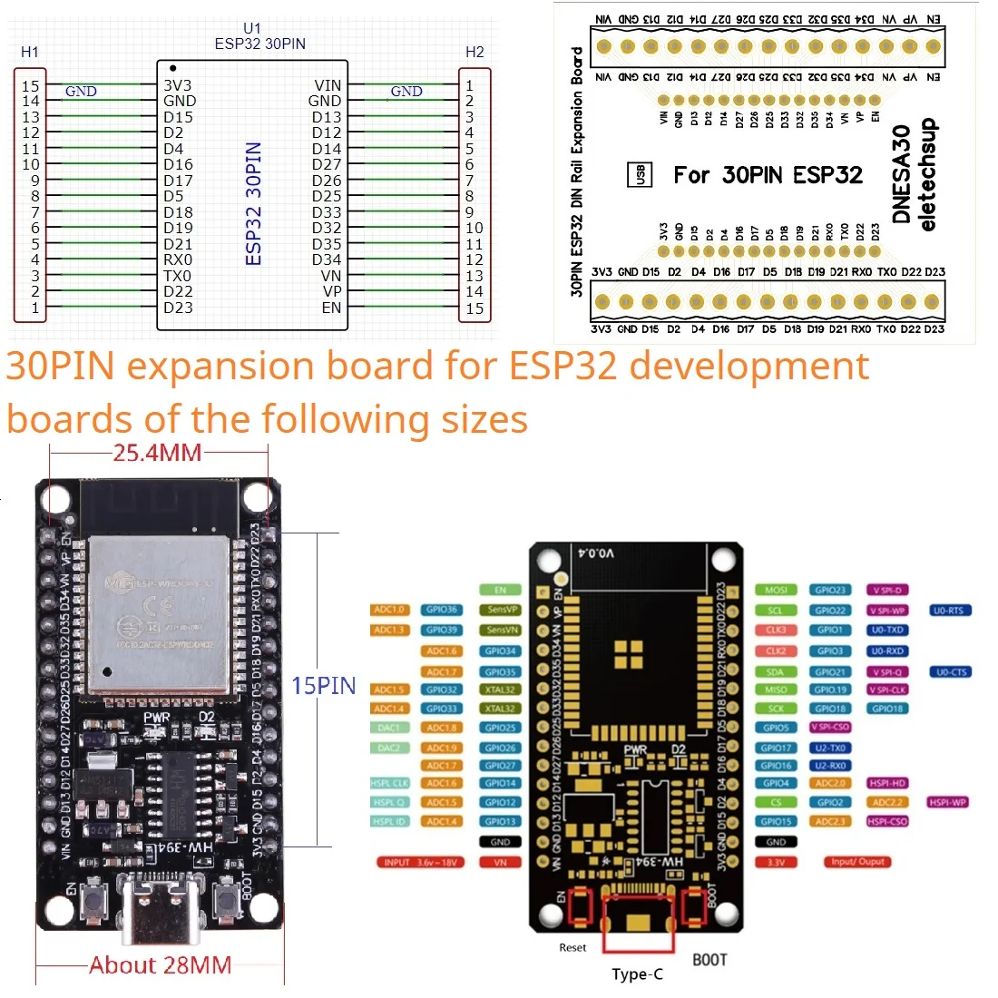 Din Rail Mounting DIN35 C45 Rail ESP32 Base Plate 3.96 Terminal Screw Terminal Block Adapter Module for Arduino Wifi BT IOT DIY