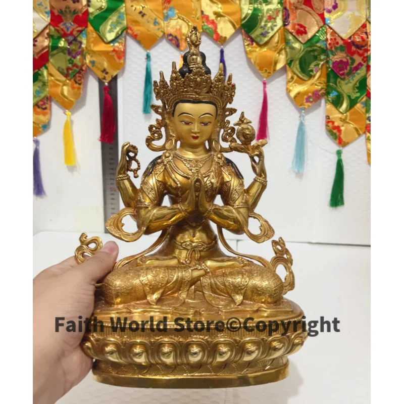 Wholesale Buddhist Asia Thailand Four Arm Guanyin Bodhisattva Buddha gilding statue Exorcism exorcise evil spirits bless Safe