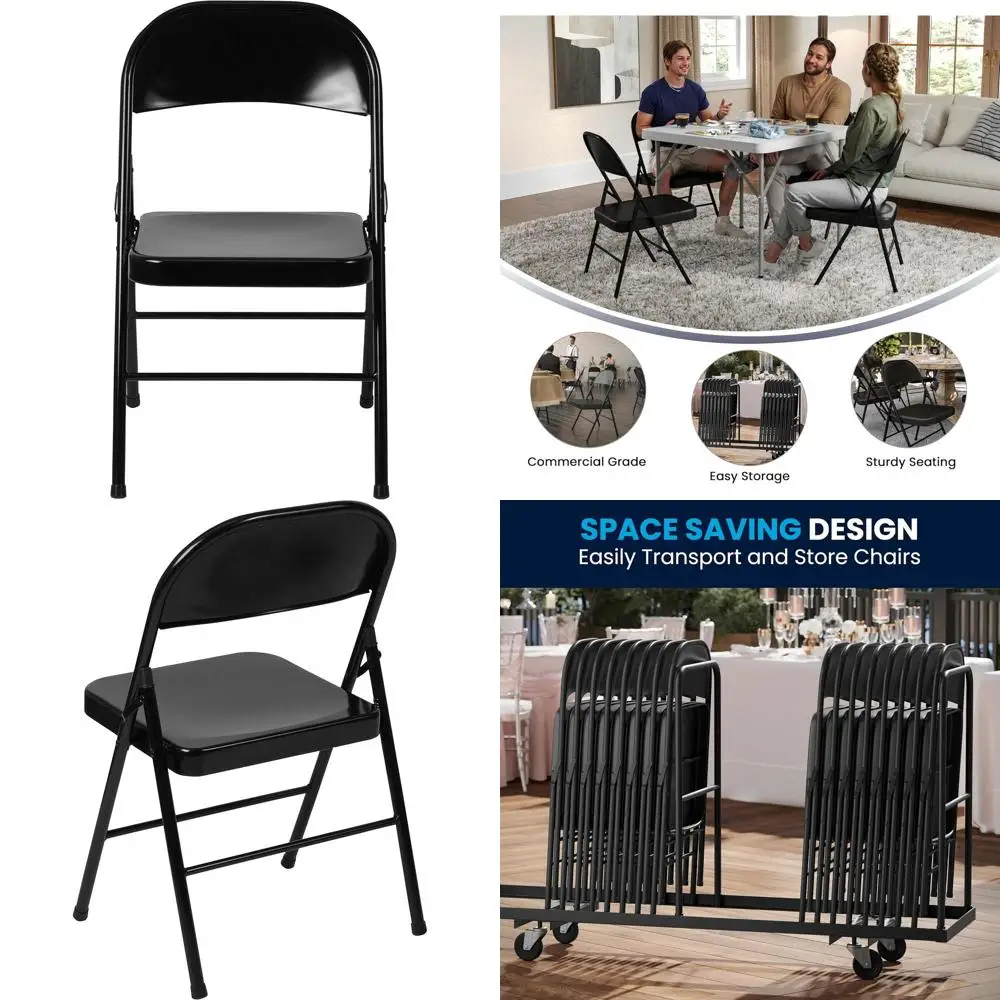 

Комплект из 2 черных металлических складных стульев с двойной опорой