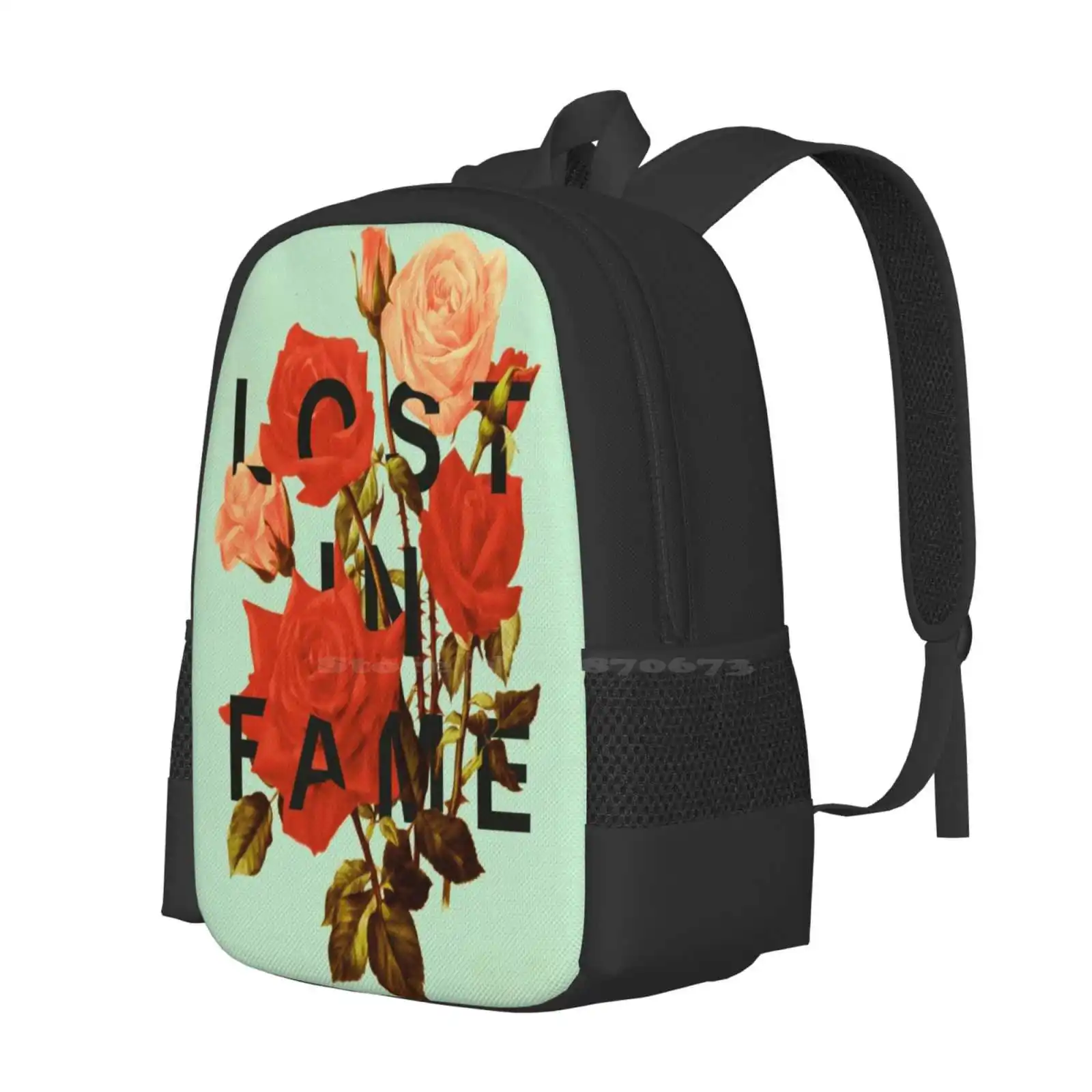 Lost In Fame Hot Sale Schoolbag Backpack Fashion Bags Lost Fame Flowers Roses Type Graphic Red Green Black Pink Retro Vintage