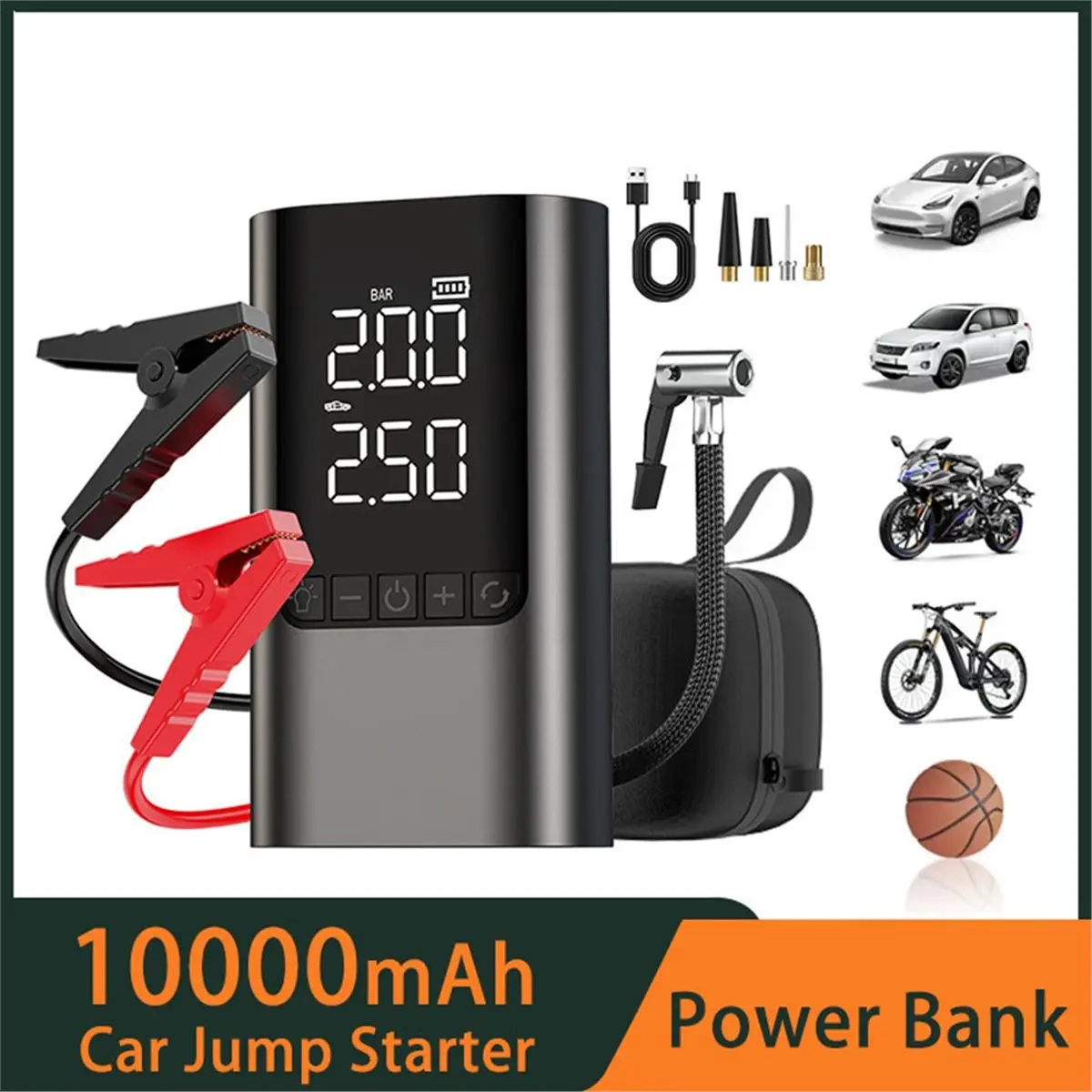 Fits for Portable Car Jump with Air Compressor Tire Inflator Battery Emergency Booster