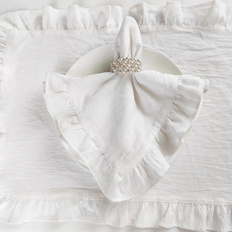 Cotton Ruffle Cloth Napkins Set of 6 Dinner Placemat Table Decorations Handcrafted Machine Washable Christmas Kitchen Home Decor
