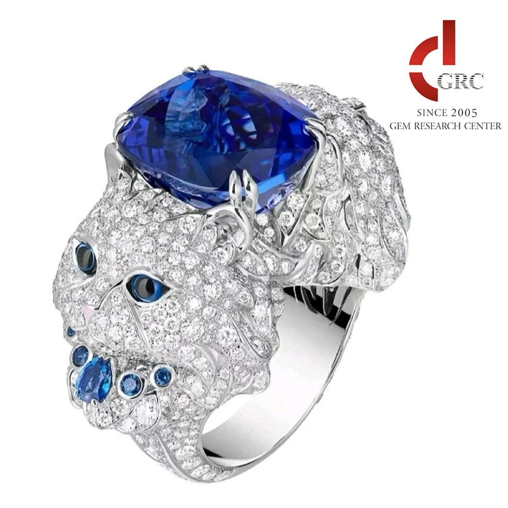 

New High Quality Luxury 925 Sterling Silver Ring Blue Lab Grown Gemstones For Women Cat Ring High Carbon Diamond Rings Jewelry
