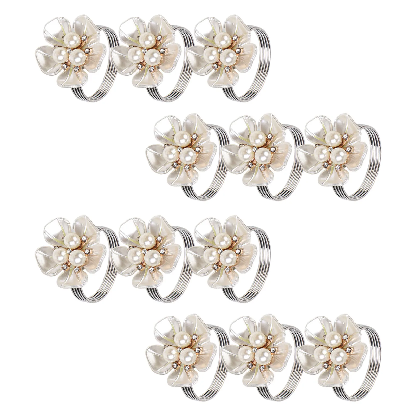 12pcs White Pearl Napkin Rings Imitation Shell String Buckles Loops For Cloth Paper Napkins Wedding Banquet Table Setting Decor