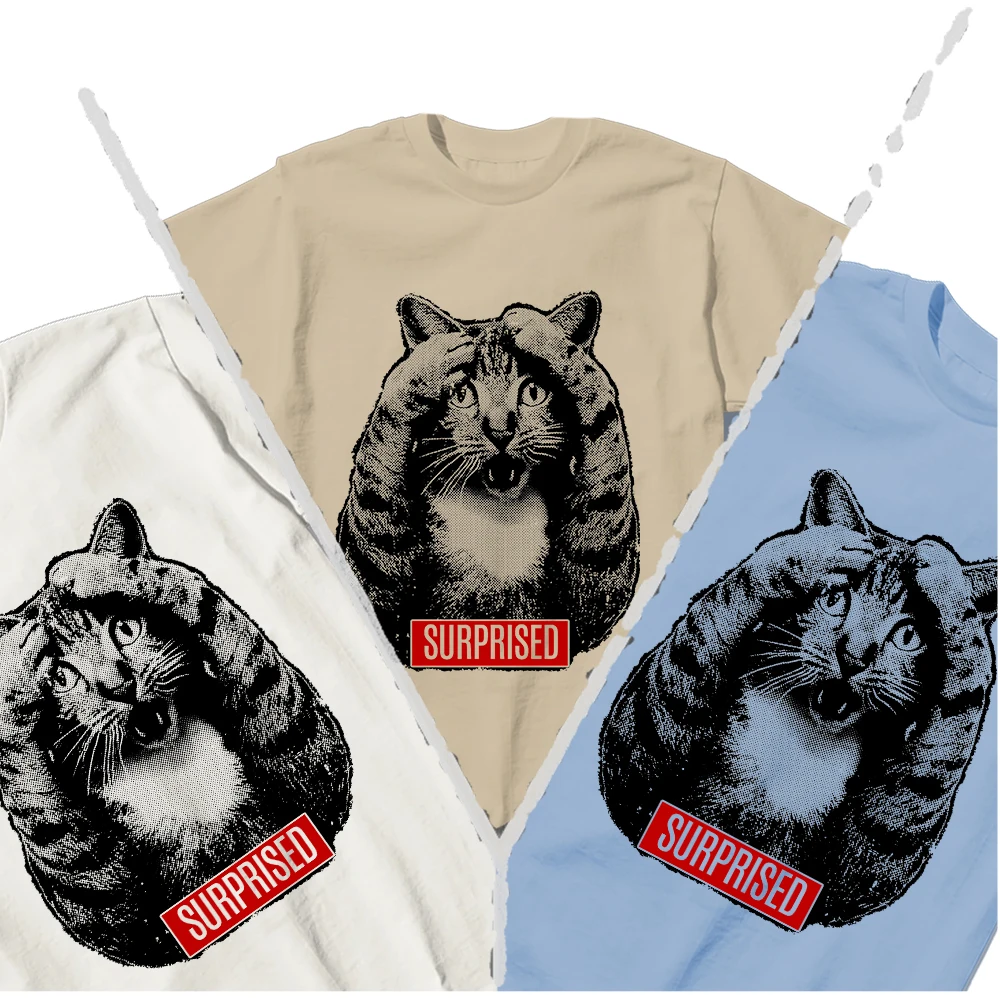 Coolmind U0102-T2 Cool Surprised Cat Print Men T Shirt Streetwear Exclusive Graphic Men Tshirt Cotton Unisex Tee Shirts