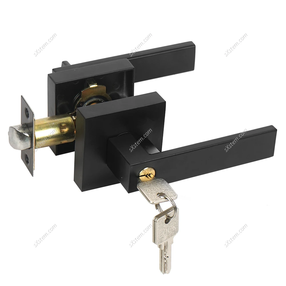 Anti-Theft Door Lock Three Lever Handle Lock Exterior Door Lock Room Door Closet Interior Handle Lock Black Furniture Accessorie