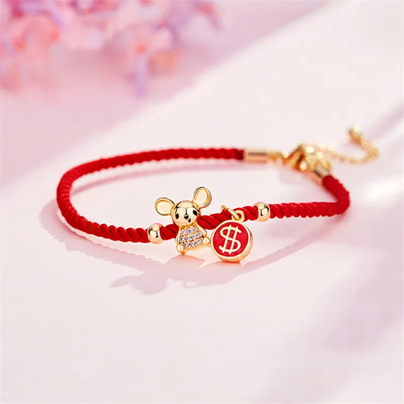 Red Rope Bracelet Zodiac Rats Bracelets For Women Birthday Lucky Wish Jewelry Bangle Girl New Year Christmas Ornaments Xmas Gift