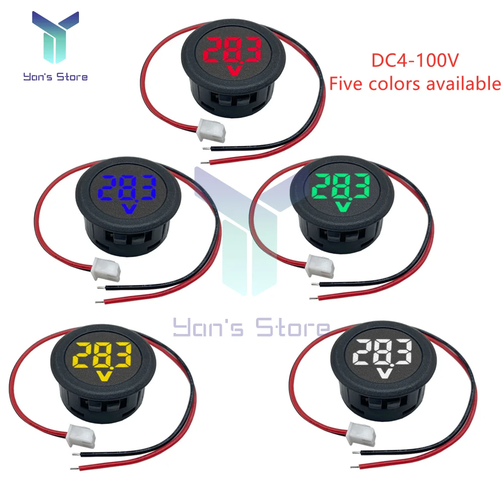 DC 4-100V LED Digital Display Round Two-wire Voltmeter DC Digital Car Voltage Current Meter Volt Detector Tester Monitor Pane