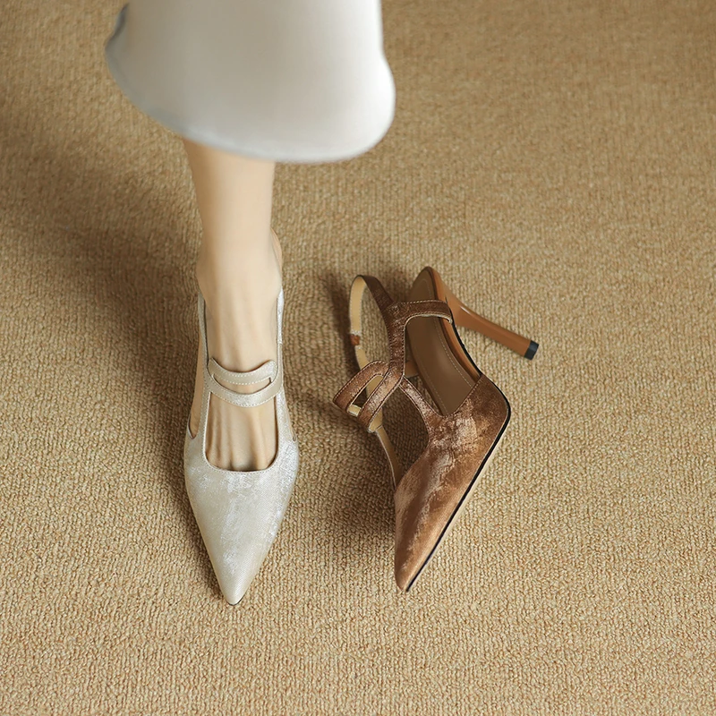 2026 spring summer women sandals natural leather plus size22-25cm silk cowhide+ sheepskin pointed toe high heel women shoes