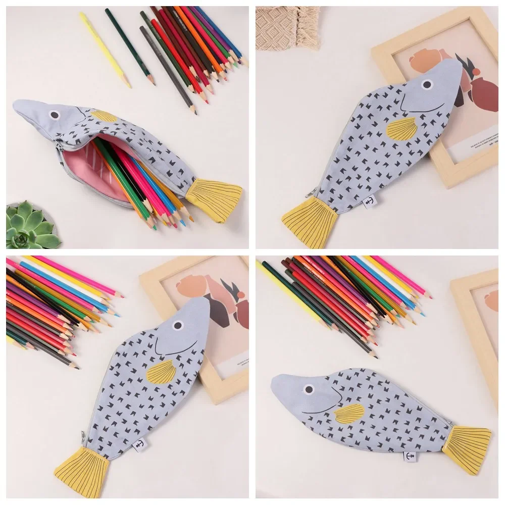 Novelty Creative Fish Pencil Bag Funny Simulated Stationery Storage Bag Large Capacity Cute Pencil Case Birthday Gift