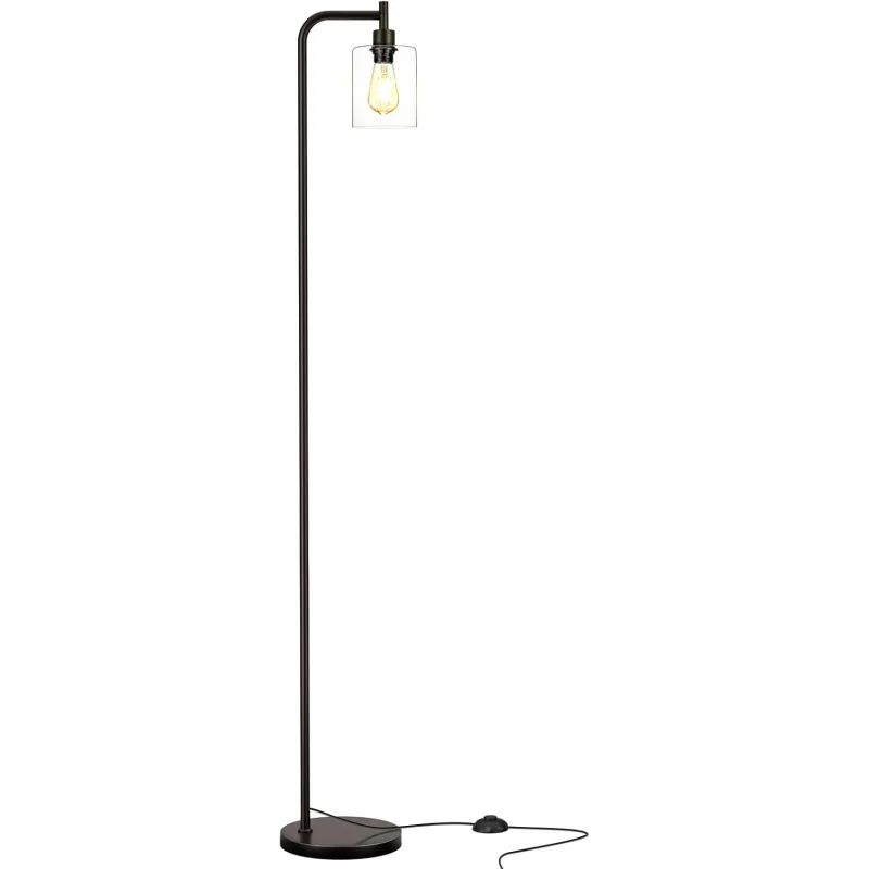 

Industrial Floor Lamp with Glass Shade - Black, LED Bulbs, Foot Pedal Switch, Easy Assembly