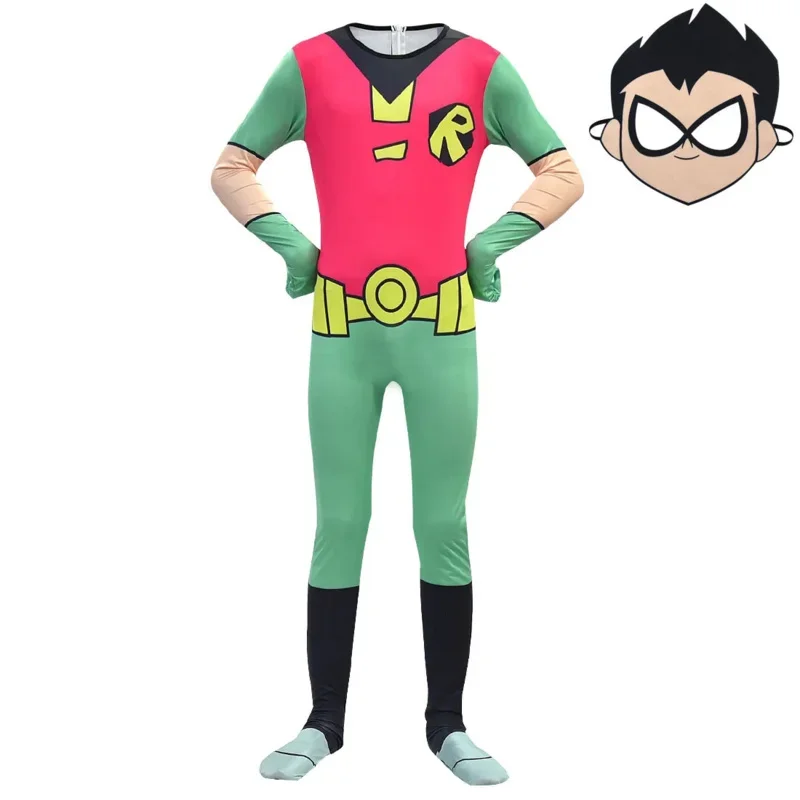 New 2025 Halloween Costumes for Kids T-Teen T-Titans Go Robin Cosplay Boys Girls Bodysuit cloak Cartoon Superhero Carniva wat158