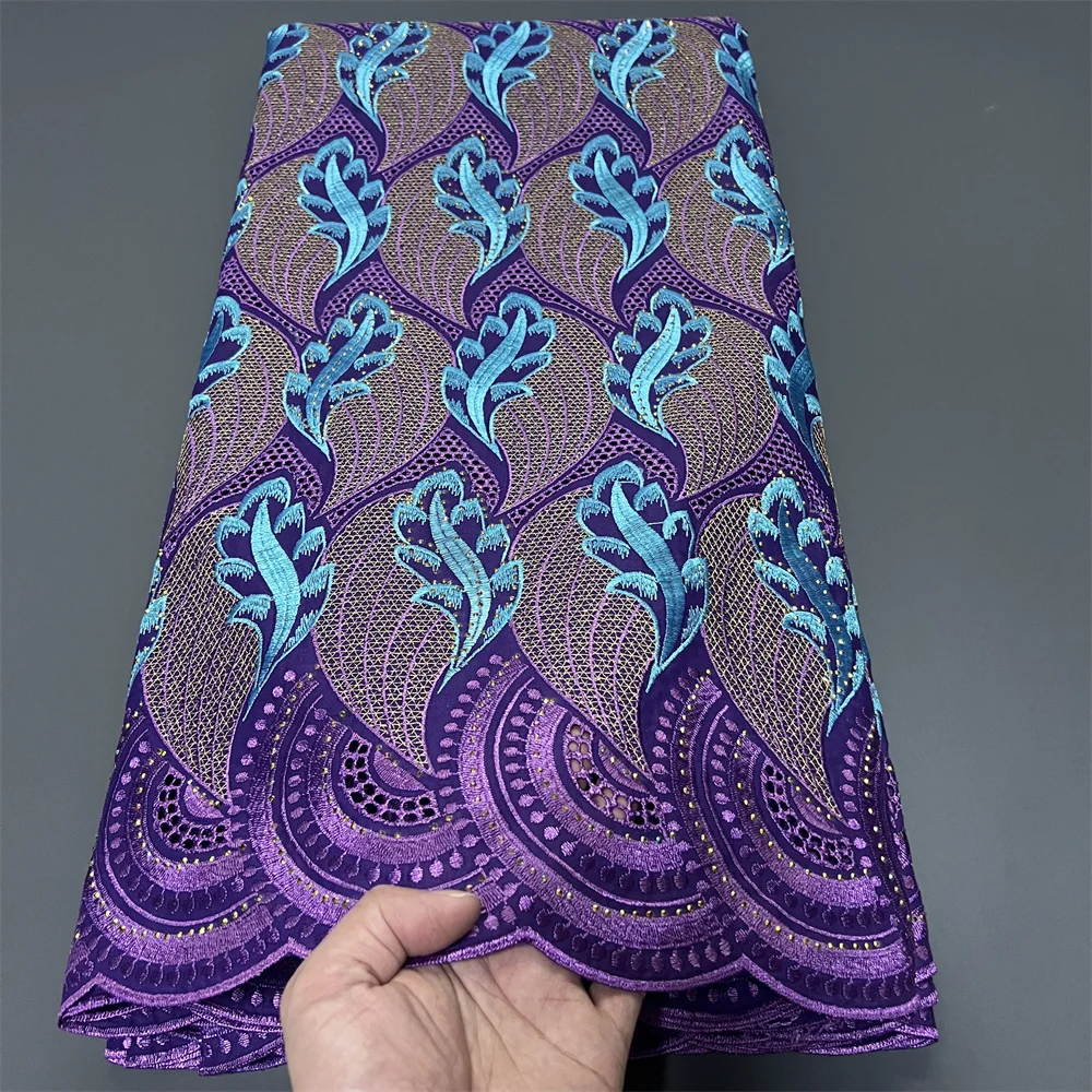 

2025 African Nigerian Tulle Lace Fabric for Dress Sewing High Quality Damask Cotton Pure Embroidery Wedding Party hz1381 5Yard