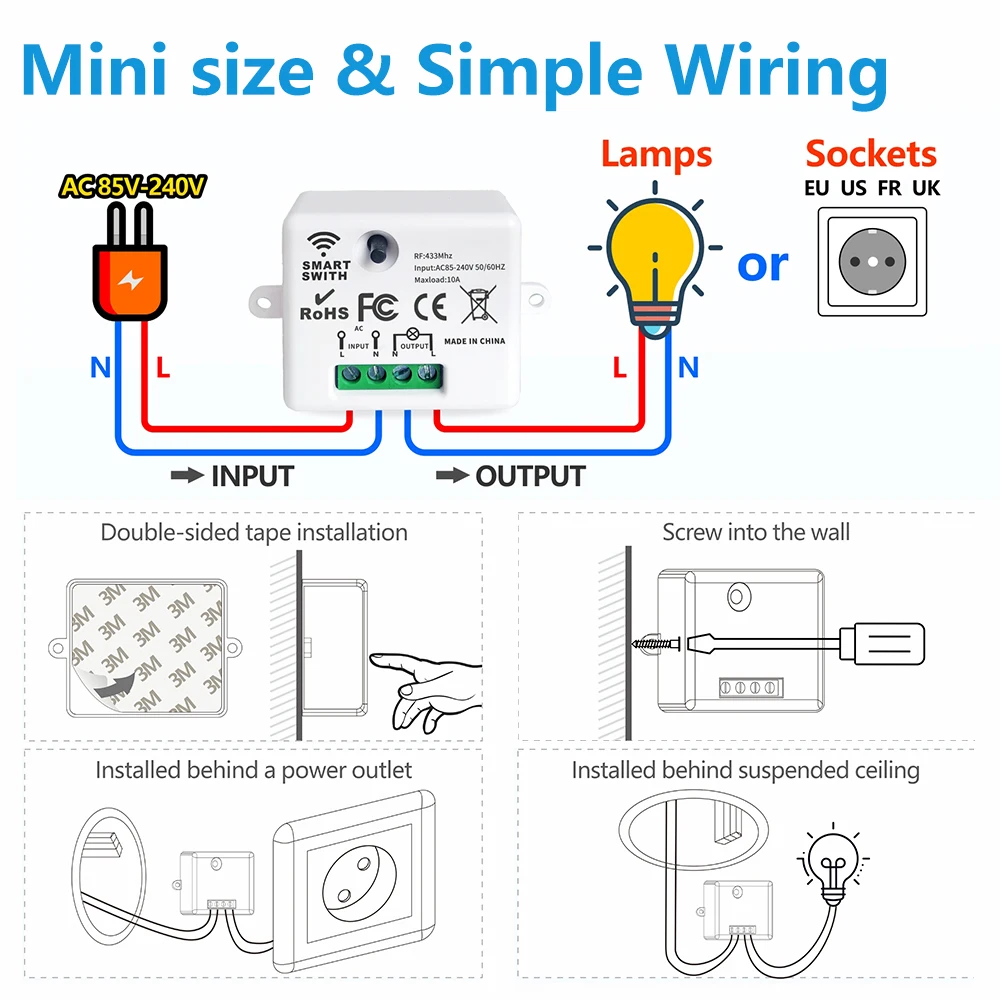 Smart Home Wireless 433mhz Light Switch Self-Power Remote Controller Push Button Wall Switch for Home Appliance Lamp Fan