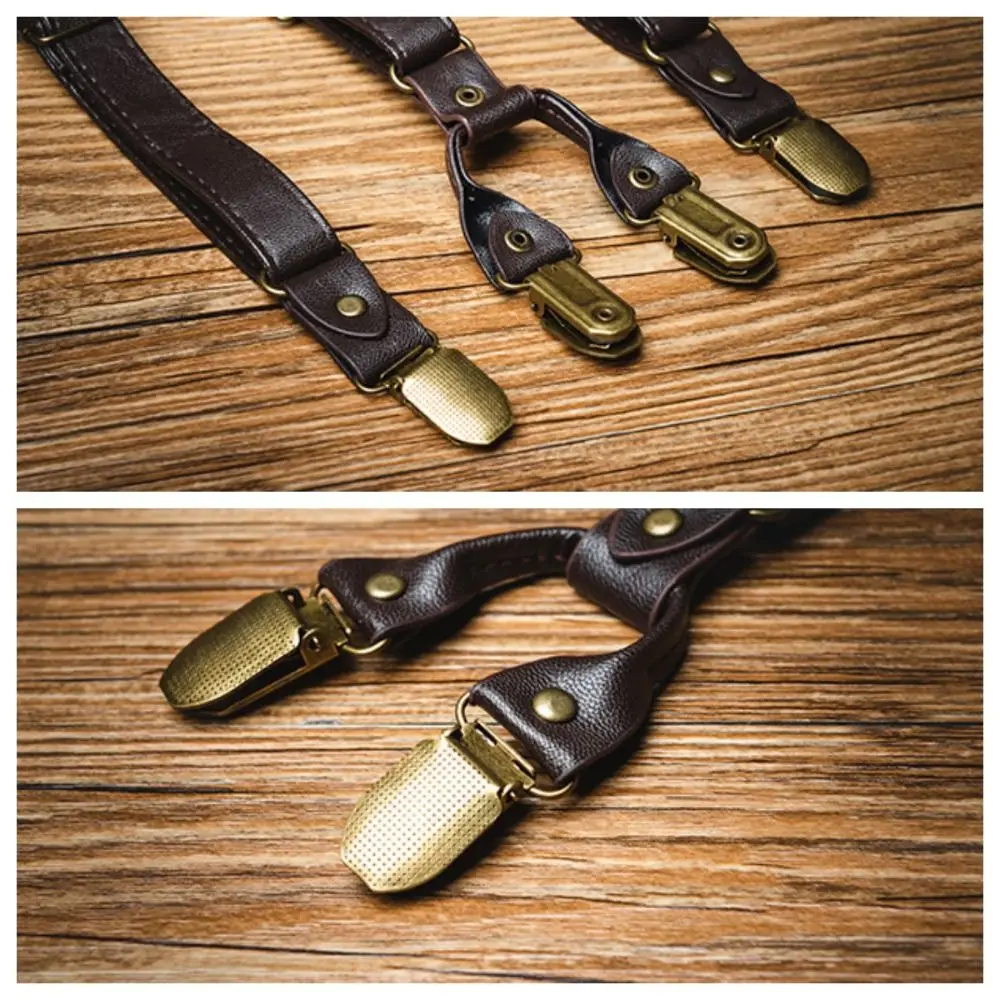 

Simple Black Suspenders for Men Retro British Style Leather Suspenders Spaghetti Strap Brown Suspender Clip Suit