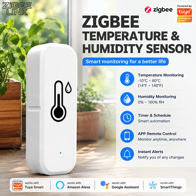 Thermo-hygromètre de surveillance de l'environnement domestique Zigbee 3.0, capteur sans fil, alerte d'anomalie via application, liaison vocale Alexa Google Alice