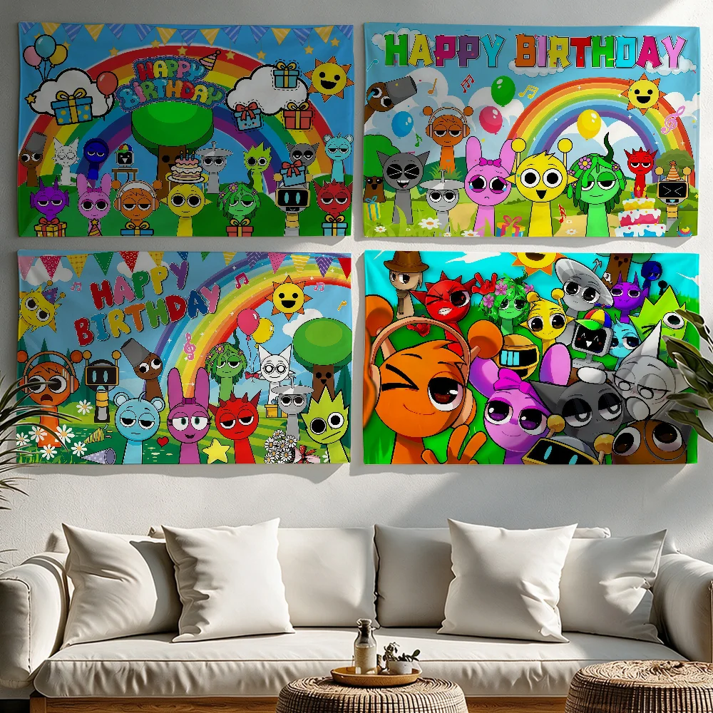 Game S-Sprunki Birthday flag Tapestries Outdoor Parties Bedrooms Living Rooms Dorm Rooms Wall Decor Banners Gifts