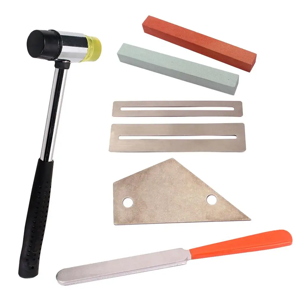 7pcs Stainless Steel Guitar Fret Crowning File Tool Kit with Rubber Hammer Tool Fingerboard Fret Guards Protectors Bass Guitar