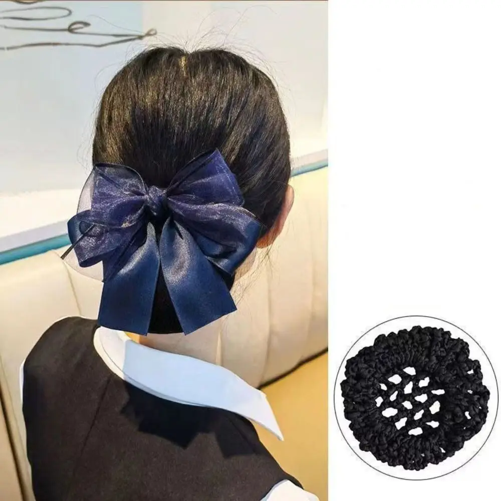 Vintage Bow Korean Bun Snood Women Spring Clips Cloth Bowknot Hair Bun Korean Style Hairgrips Cover Net Nurse